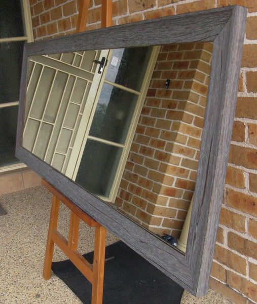 Aged Charcoal Rustic Timber Framed Large Wall Mirror Image Enhancement