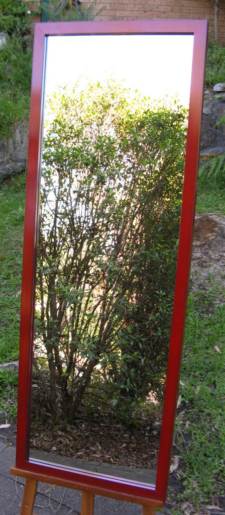 Japanese Style Dark Red Chunky Timber Framed Wall Mirror