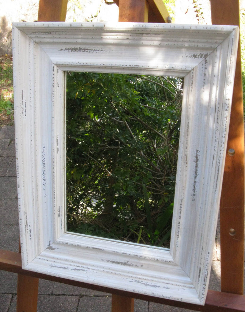 Aged Distressed Shabby Chic Style White Timber Framed Wall Mirror