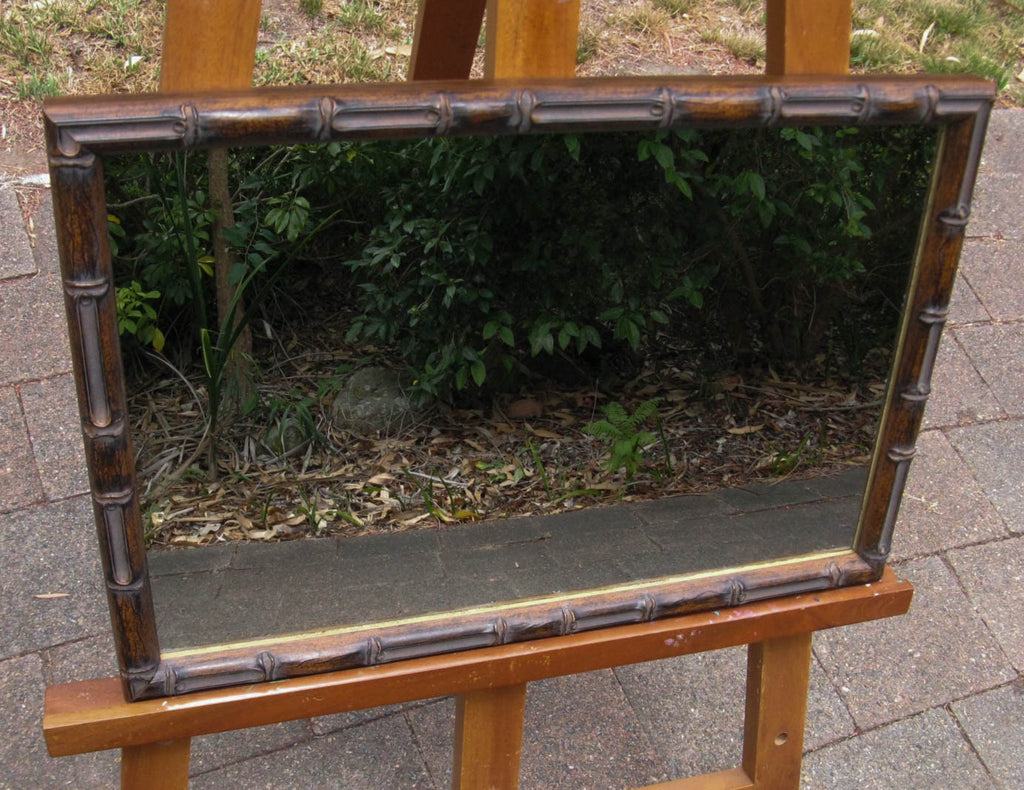 Bamboo Look Dark Walnut Wood Framed Wall Mirror