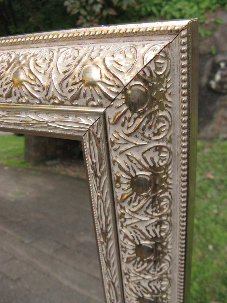Ornate Antique Style Champagne Silver Timber Framed Wall Mirror