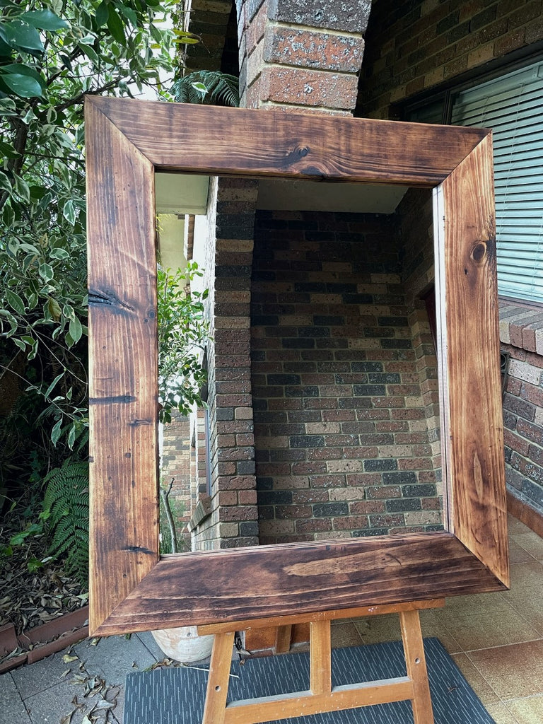 Rustic Stained Pine Framed Wall Mirror 