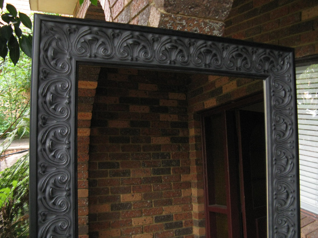 Heritage Ornate Pressed Metal Look Aged Black Timber Framed Mirror
