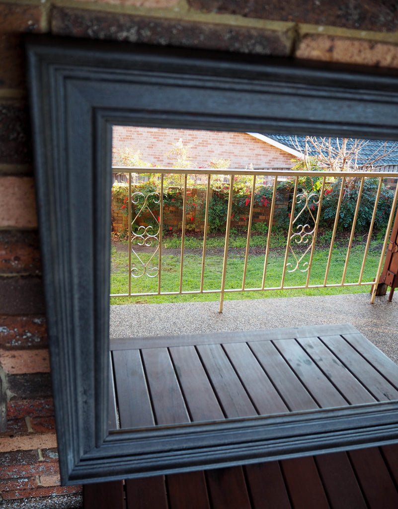 Aged Distressed Black Timber Framed Wall Mirror