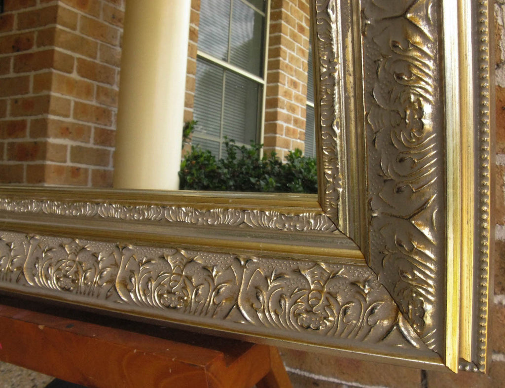 Ornate Antique Style Champagne Gold Timber Framed Wall Mirror