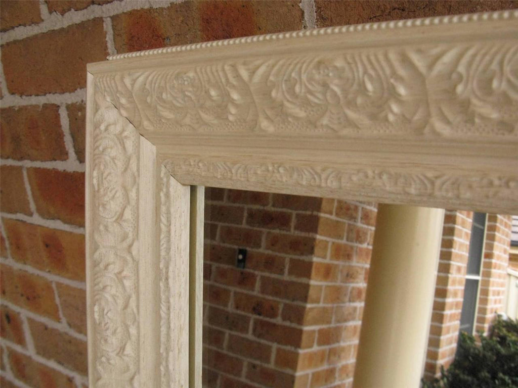 Ornate Antique Style Aged White Timber Framed Wall Mirror
