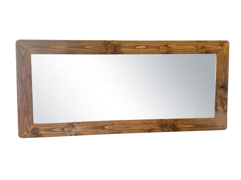Rustic Stained Pine Framed Wall Mirror
