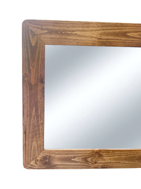 Rustic Stained Pine Framed Wall Mirror