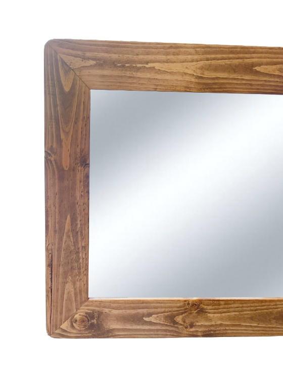 Rustic Stained Pine Framed Wall Mirror