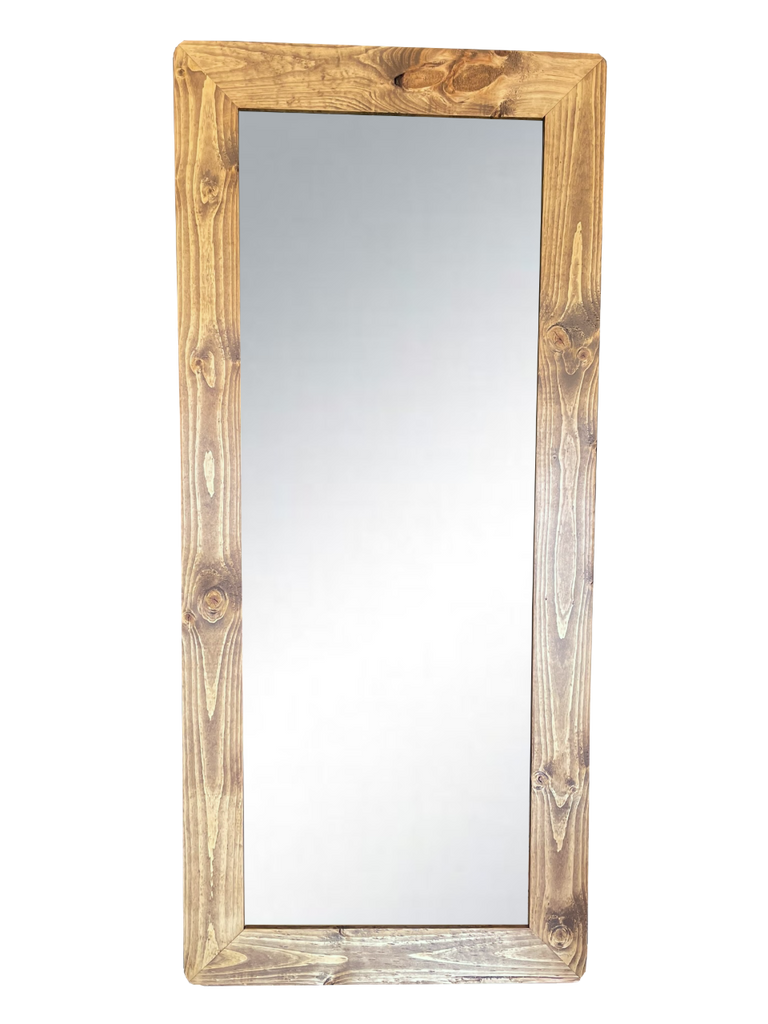Rustic Stained Pine Framed Wall Mirror