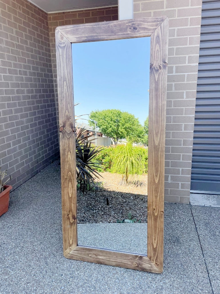 Rustic Stained Pine Framed Wall Mirror