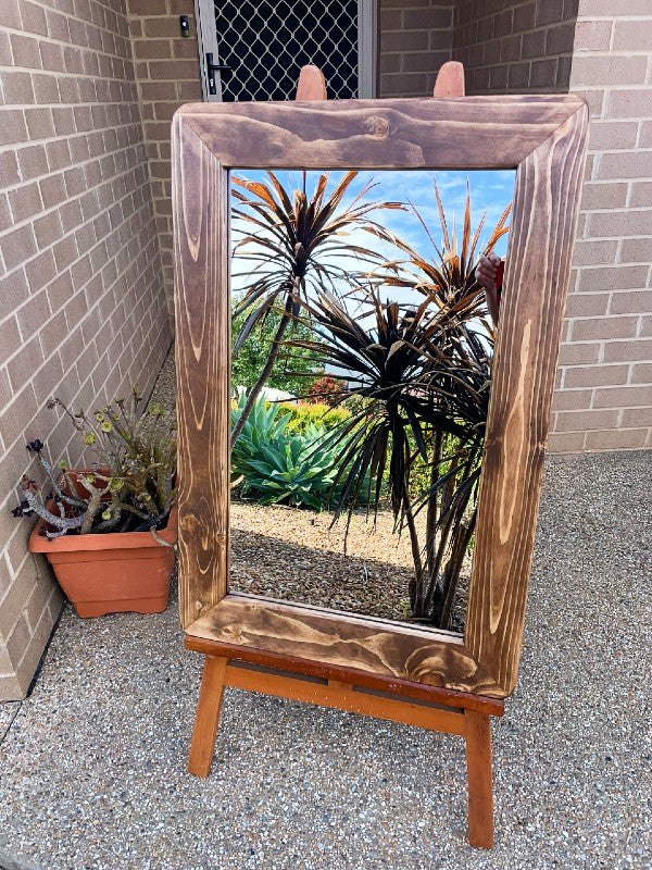 Rustic Stained Pine Framed Wall Mirror