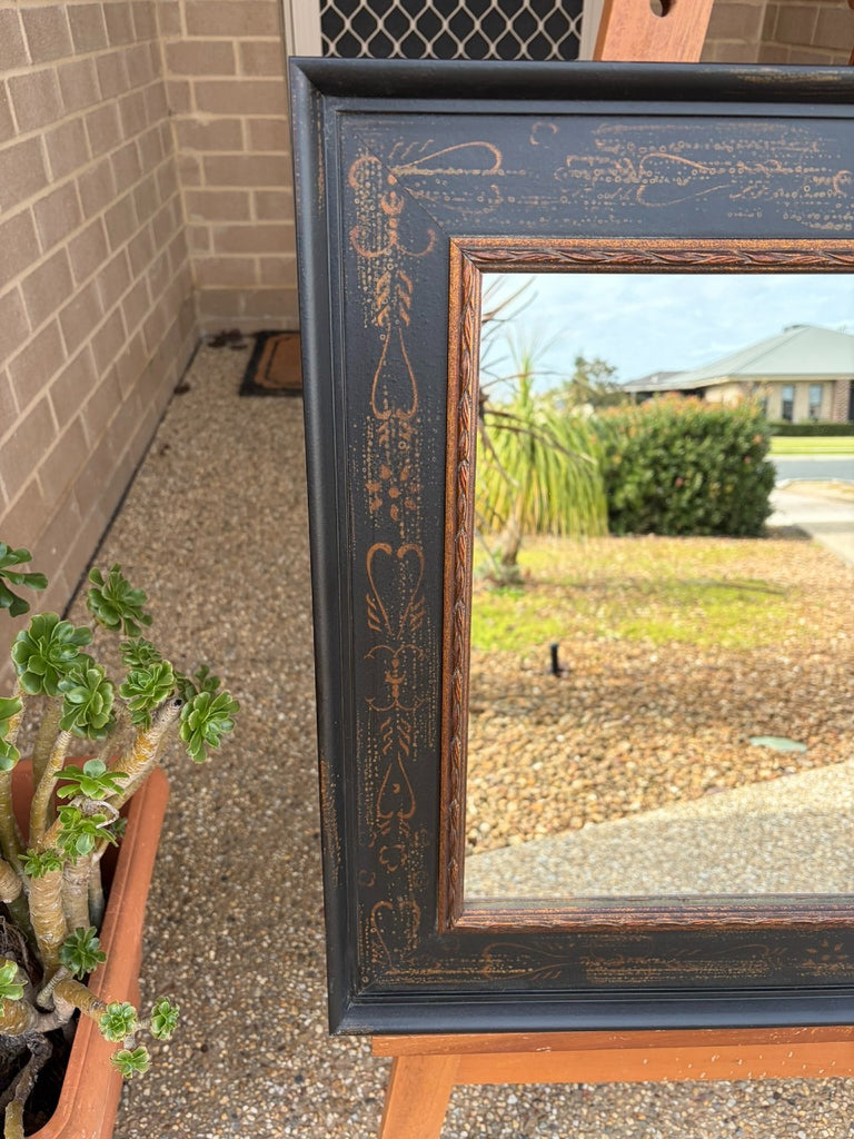 Antique Style Aged Black &amp; Gold Wide Timber Framed Wall Mirror