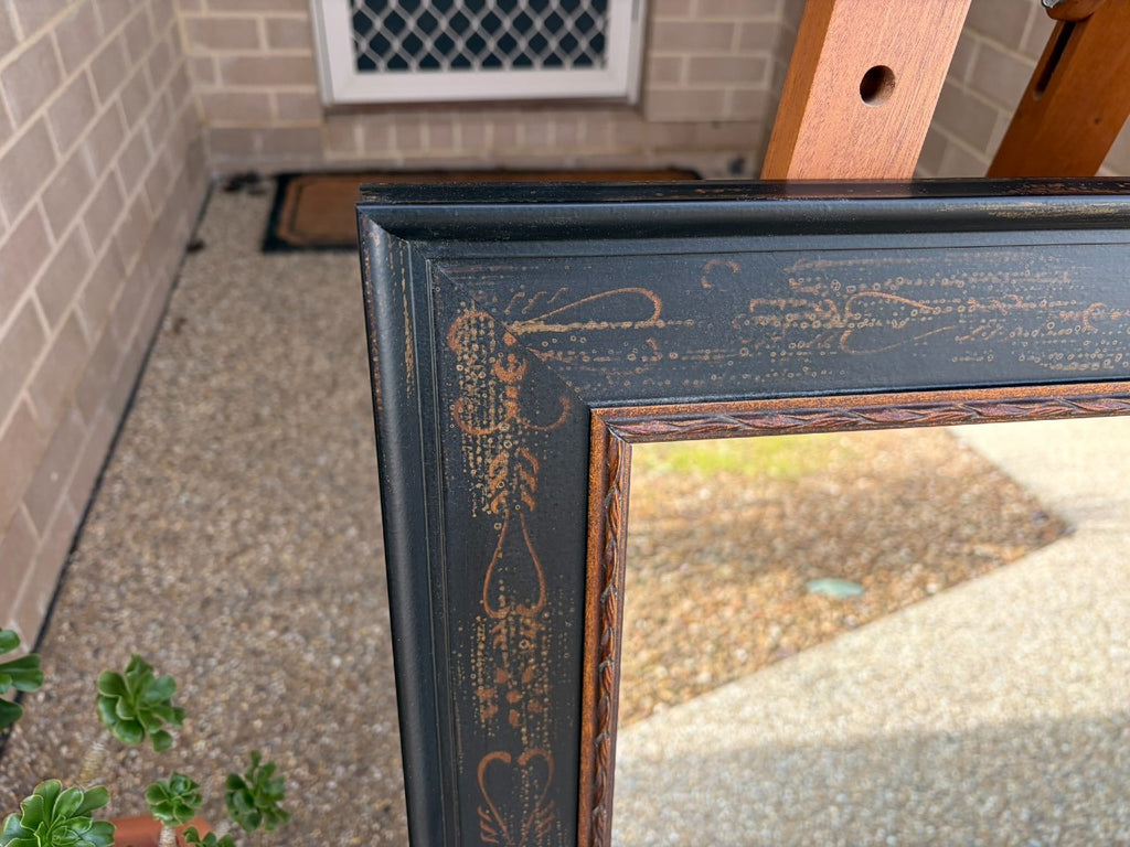 Antique Style Aged Black &amp; Gold Wide Timber Framed Wall Mirror