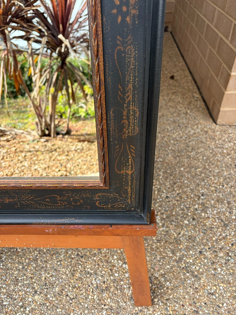 Antique Style Aged Black &amp; Gold Wide Timber Framed Wall Mirror