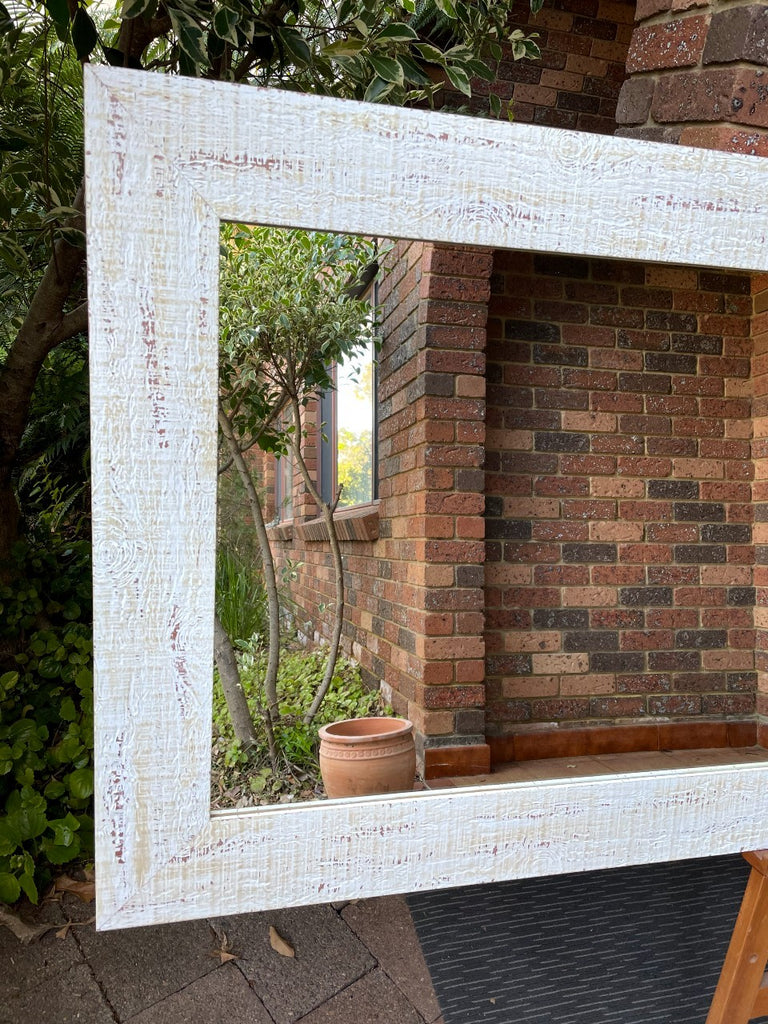 Aged Rough Sawn White Timber Framed Mirror