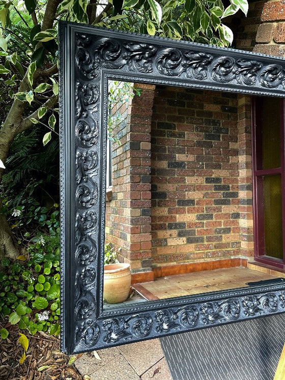 Ornate Black Timber Framed Wall Mirror