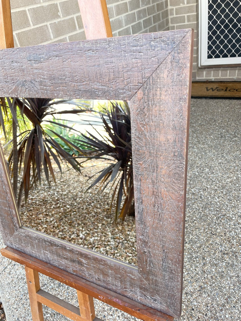 Wall Mirror Rustic Walnut Stained Wood Frame