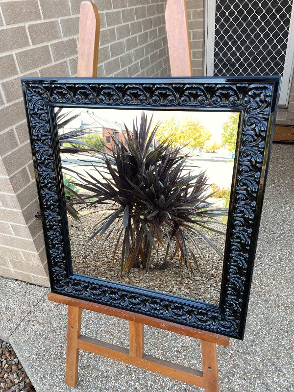 Ornate Gloss Black Timber Framed Mirror