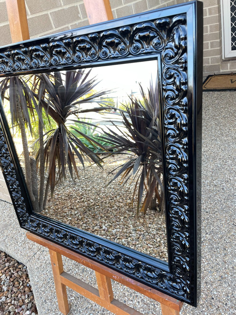 Ornate Gloss Black Timber Framed Mirror