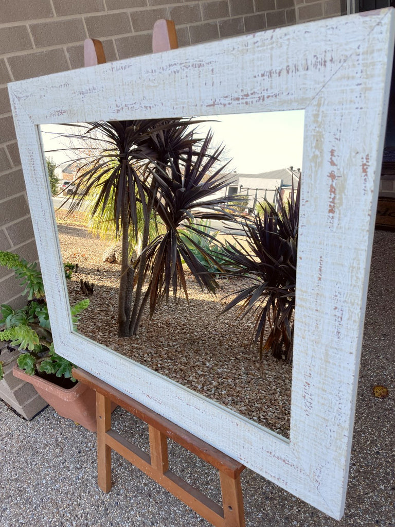Rustic White Framed Mirror