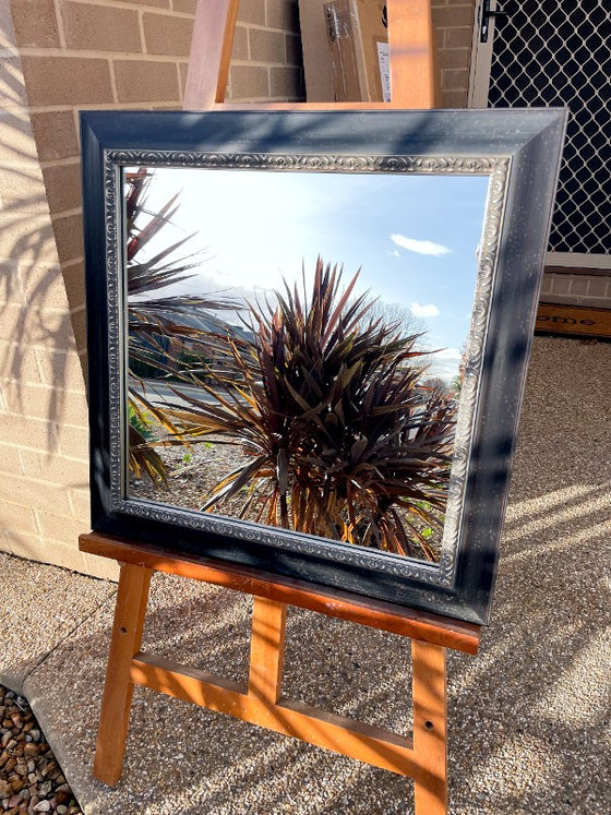 Antique Look Aged Black & Silver Framed Mirror