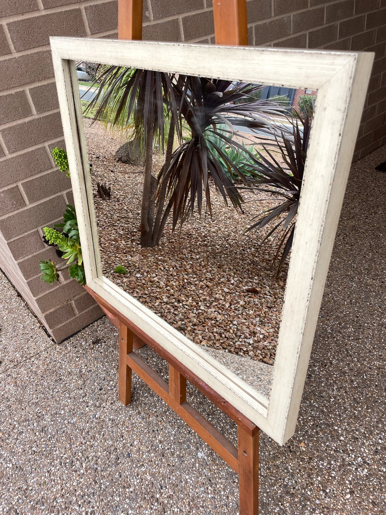 Japanese Inspired Rustic Ivory Timber Framed Mirror