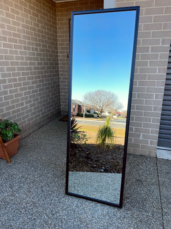 Compact Full Length Black Wooden Framed Mirror