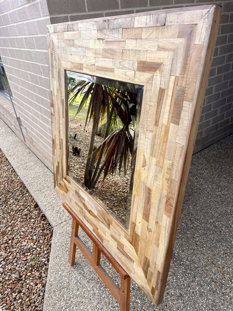 Rustic Parquetry Style Timber Framed Mirror