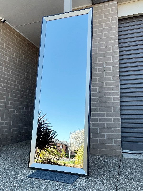 Silver & Black Angular Wood Framed Mirror