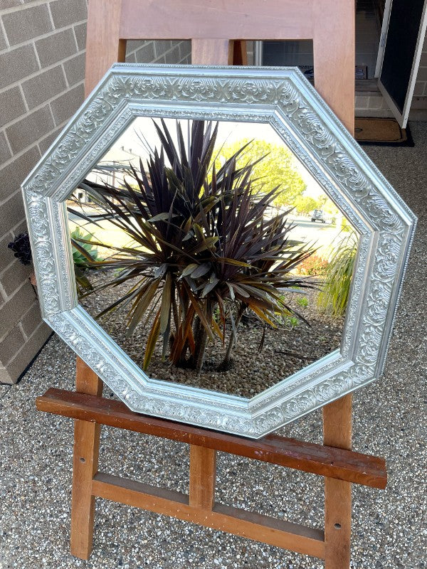 Octagonal Silver Ornate Mirror