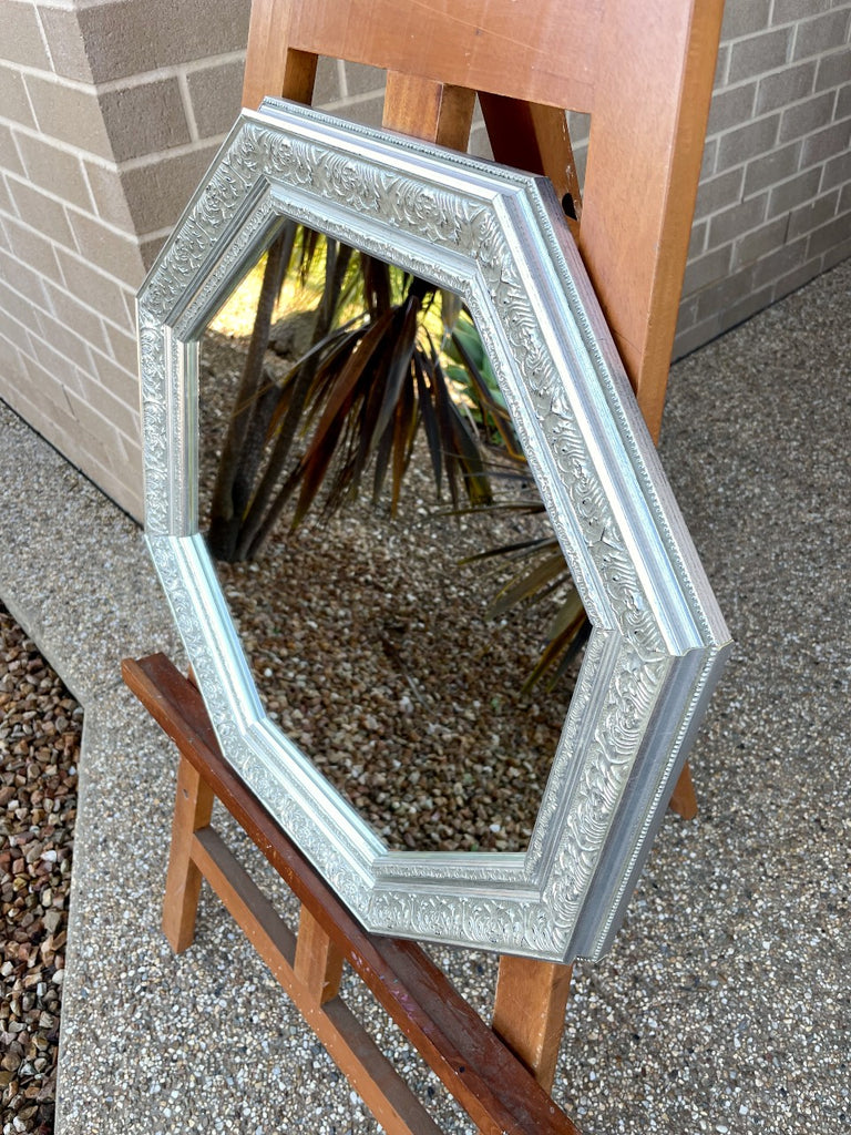 Octagonal Silver Ornate Mirror