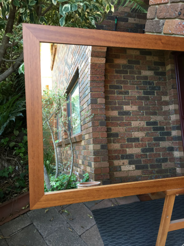 Plain Smooth Teak Stain Timber Framed Wall Mirror.