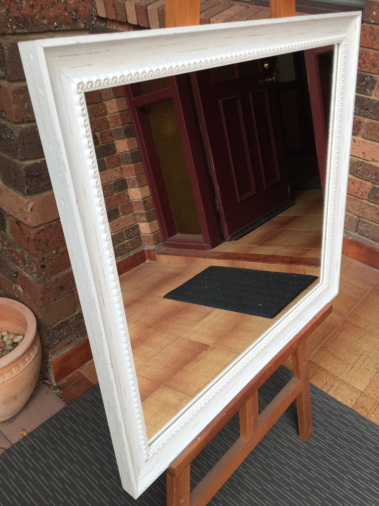 Aged Antique White Timber Framed Wall Mirror