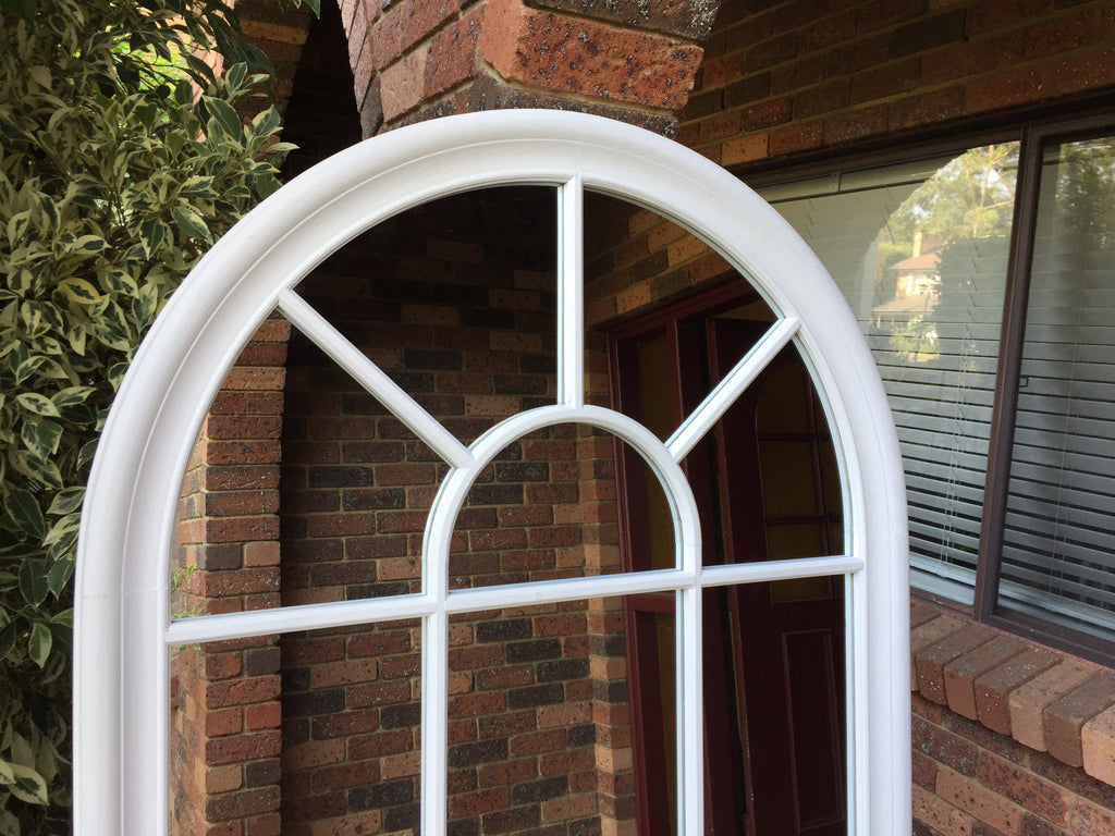 French Country Style Arched Top Window Look Matt White Timber Framed Wall Mirror