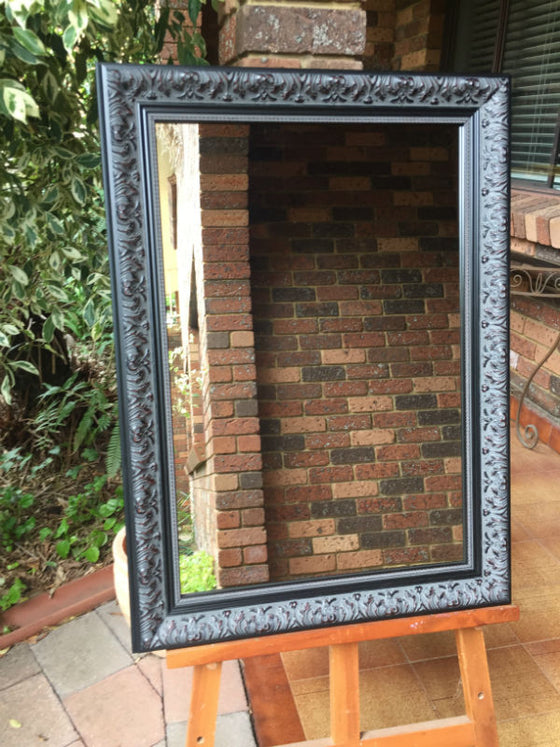Lorient Aged Antique Look Black Timber Framed Wall Mirror