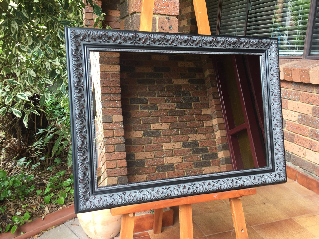 Lorient Aged Antique Look Black Timber Framed Wall Mirror