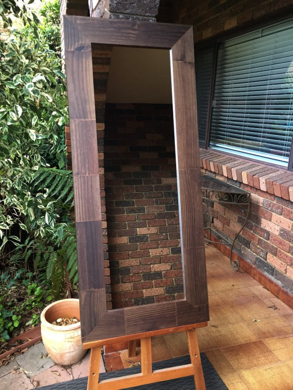 Bold Chunky Rustic Walnut Stained Timber Framed Wall Mirror