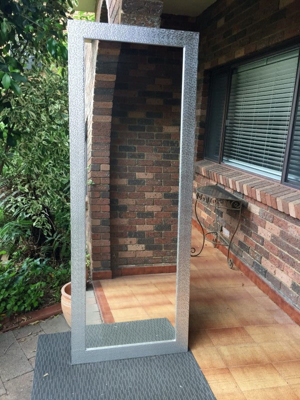 Mosaic Metallic Chrome Silver Wood Wall Mirror 