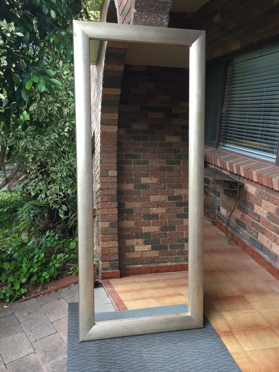 Contemporary Style Aged Tarnished Silver Colour with a Bold Chunky Style Timber Frame Mirror