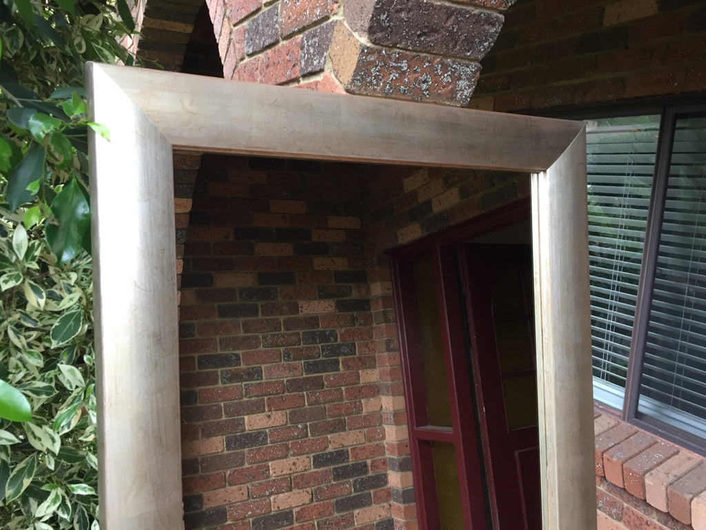 Contemporary Style Aged Tarnished Silver Colour with a Bold Chunky Style Timber Frame Mirror