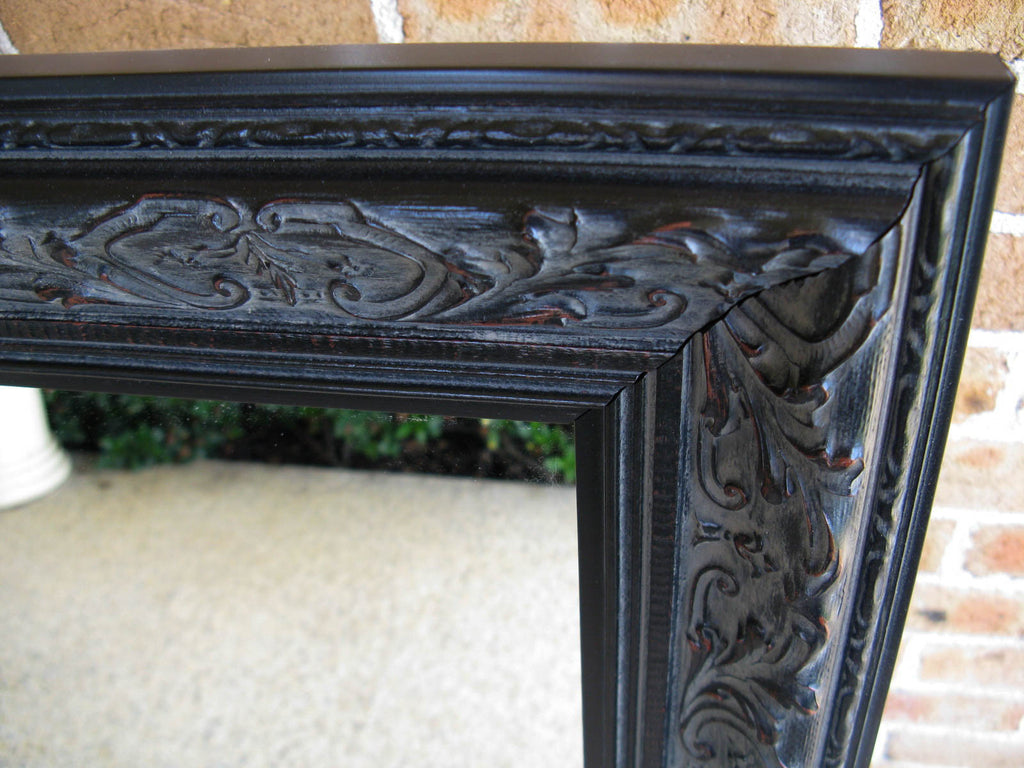 Aged Antique Look Black Wide Timber Framed Wall Mirror