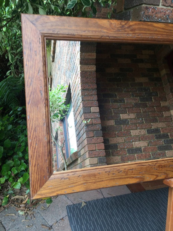 Aged Teak StainedTimber Framed Wall Mirror
