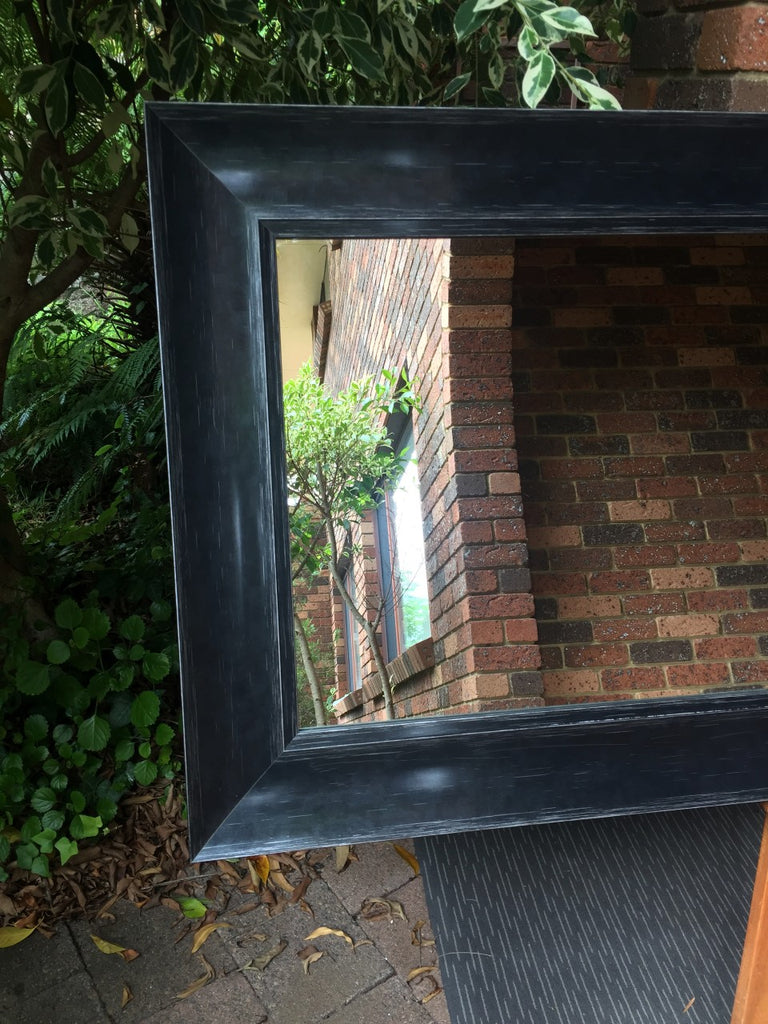 Art Deco Style Aged Black Wide Timber Framed Mirror 