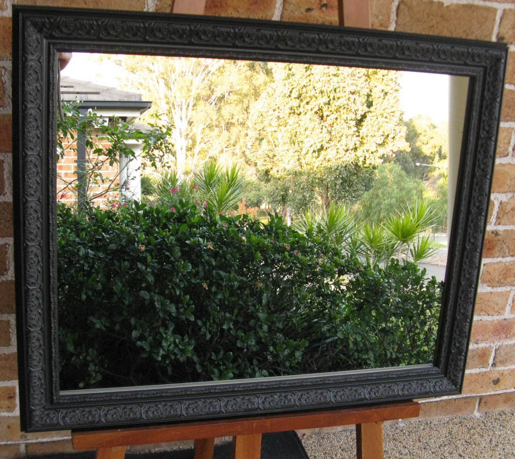 Ornate Antique Style Black Timber Framed Wall Mirror
