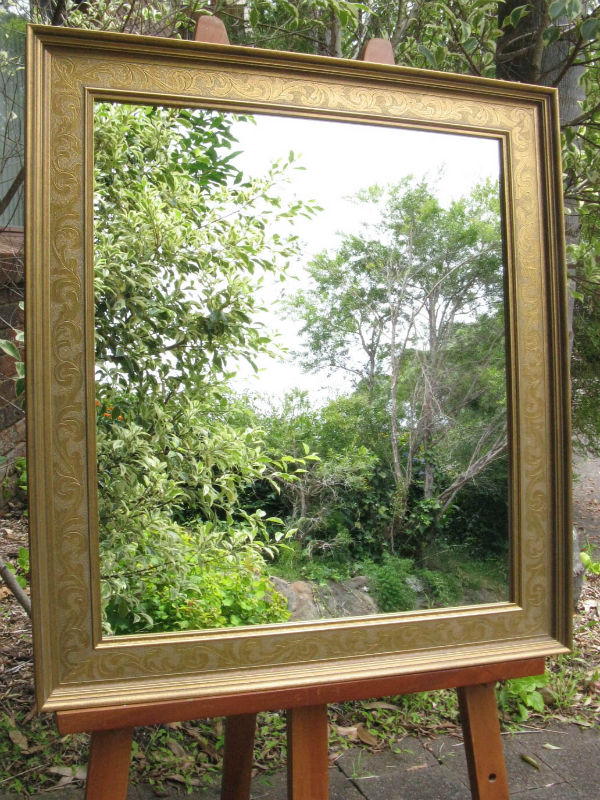 Aged Antique Look Gold Embossed Wood Framed Wall Mirror
