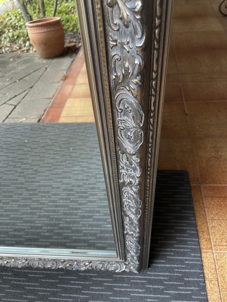 Antique Aged Silver Ornate Mirror