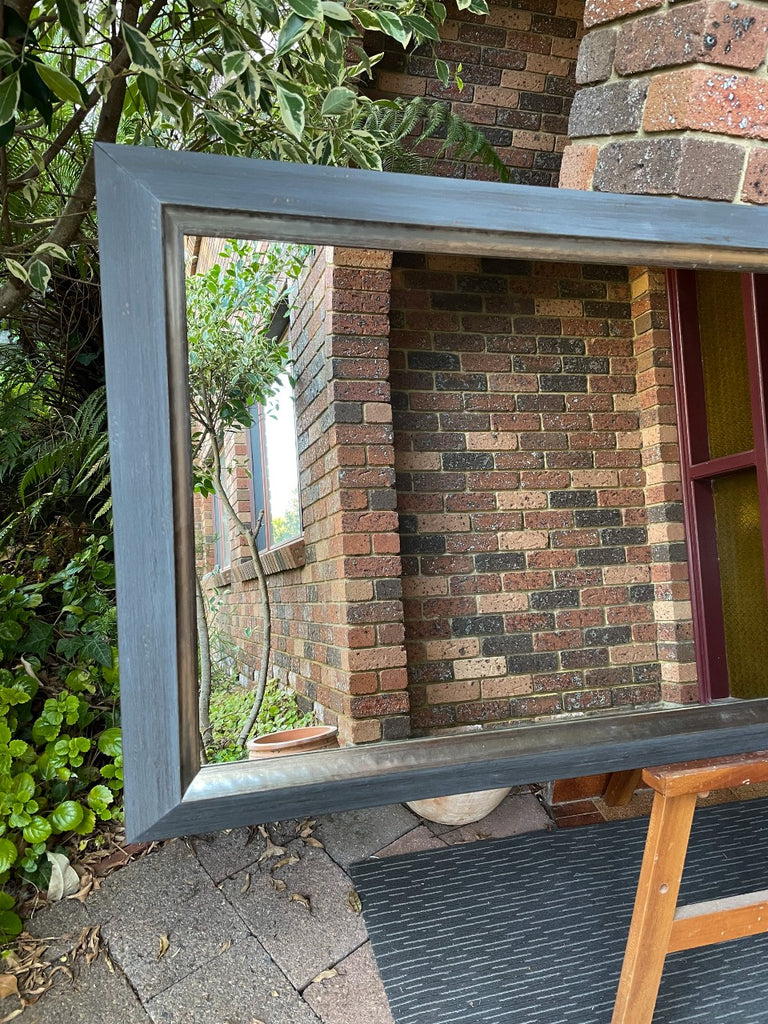 Aged Charcoal & Silver Finish Timber Framed Mirror