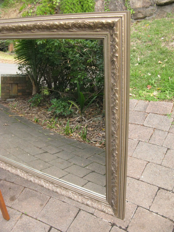 Aged Antique Look Champagne Gold Wide Timber Wood Framed Wall Mirror