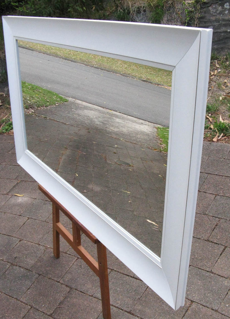 Art Deco Style White & Silver Pinstripe Wide Timber Framed Wall Mirror